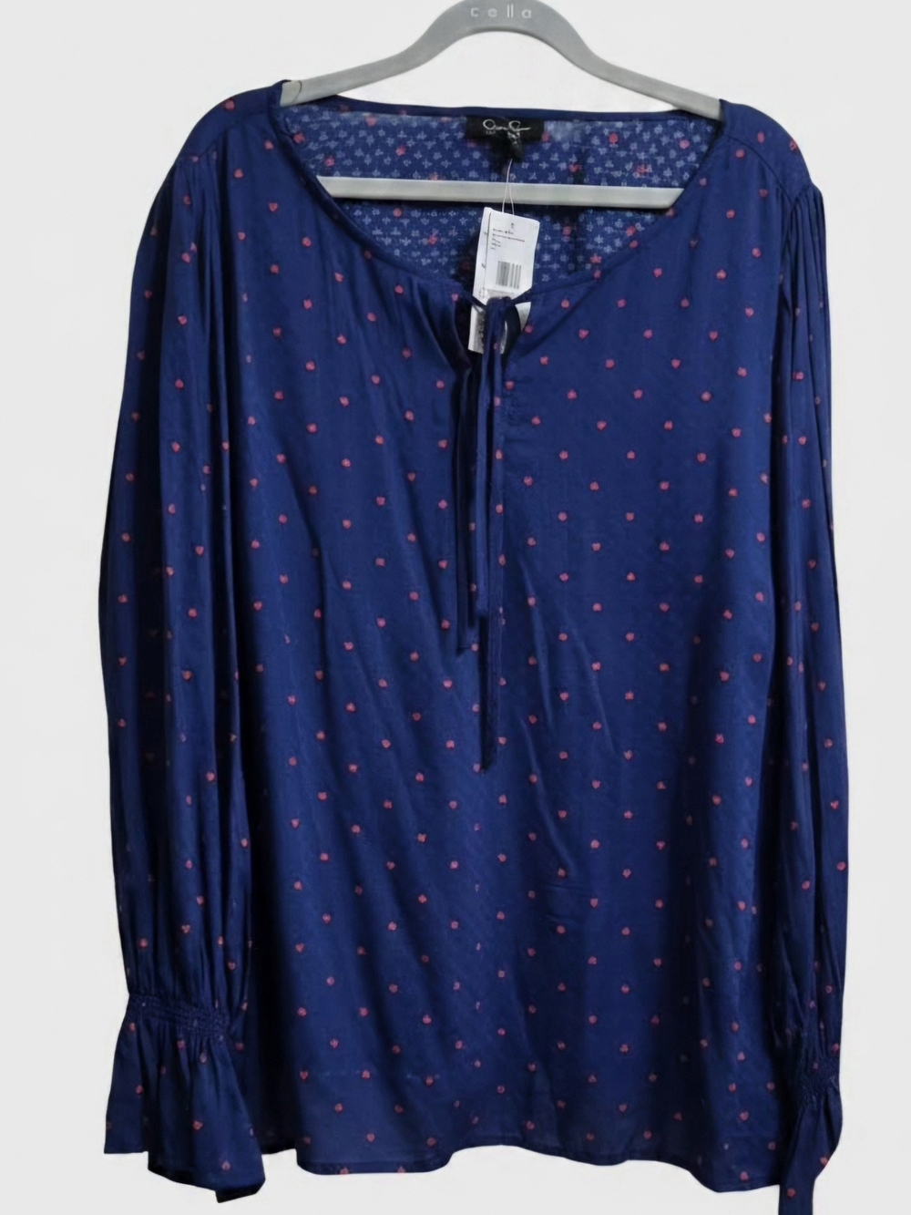Jessica Simpson Navy Blue Long Sleeve Red Heart Dot Blouse